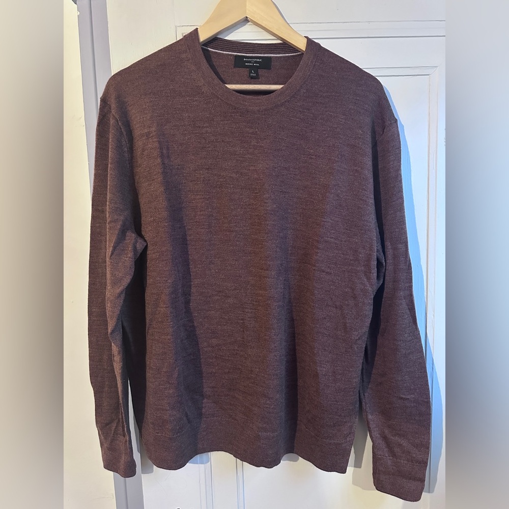 Banana Republic Crewneck Sweater Merino Wool Heather Brown L